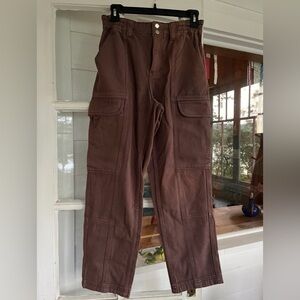 PacSun Brown Elastic Waist Cargo Pants with Relaxed Fit Size Small
